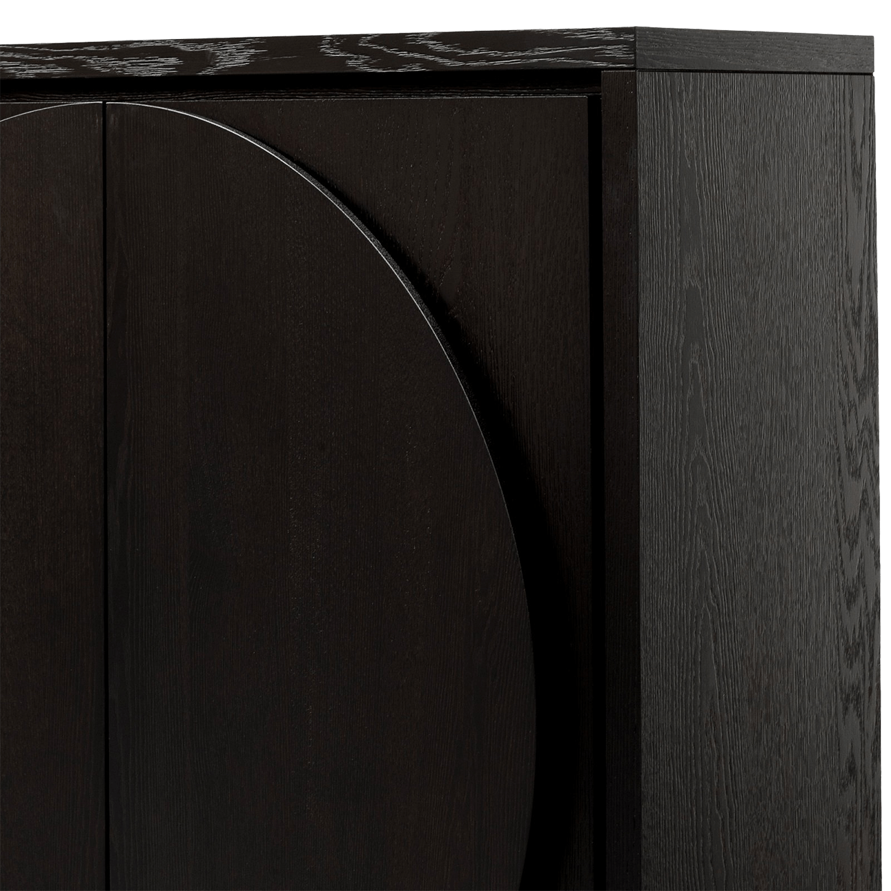 Black oak veneer cabinet with 6 interior shelves & halfmoon handles | Designer cabinets & display units - Perth WA