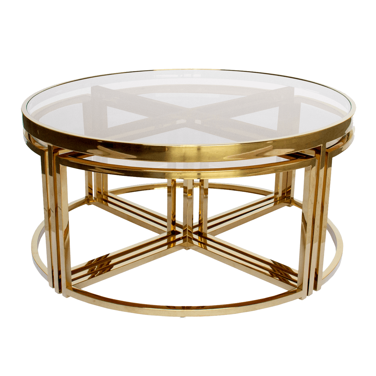 Perugia nesting coffee tables, gold & clear glass | Darcy & Duke, Perth WA