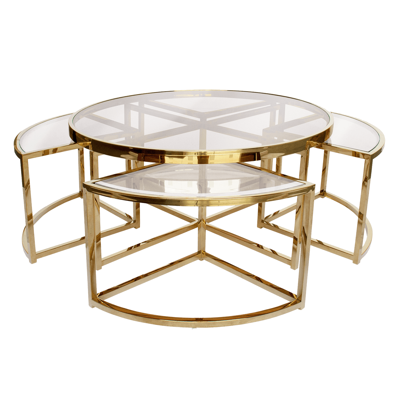 Perugia nesting coffee tables, gold & clear glass | Darcy & Duke, Perth WA