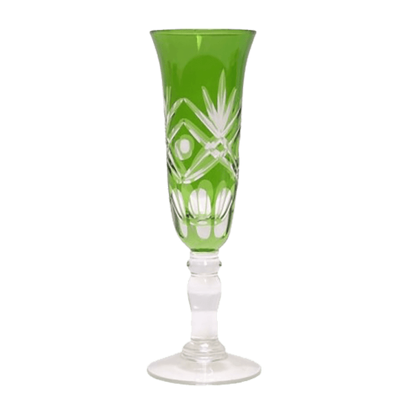 Green champagne glass with etching and clear pedestal | Barware, Glassware - Perth, WA