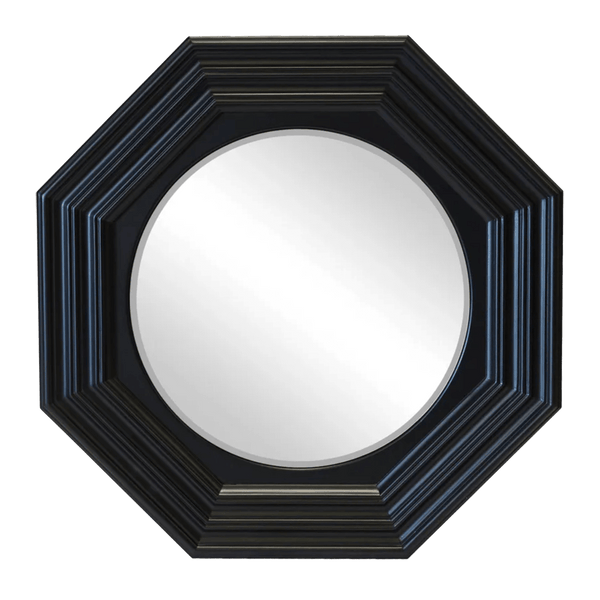Round mirror set in black gloss wooden octagon frame | Decadent mirrors - Perth WA