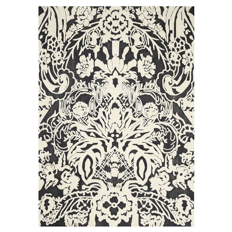 Black and white floral rug. Hand tufted and hand made with 100% cotton, 200cm x 290cm - Perth WA