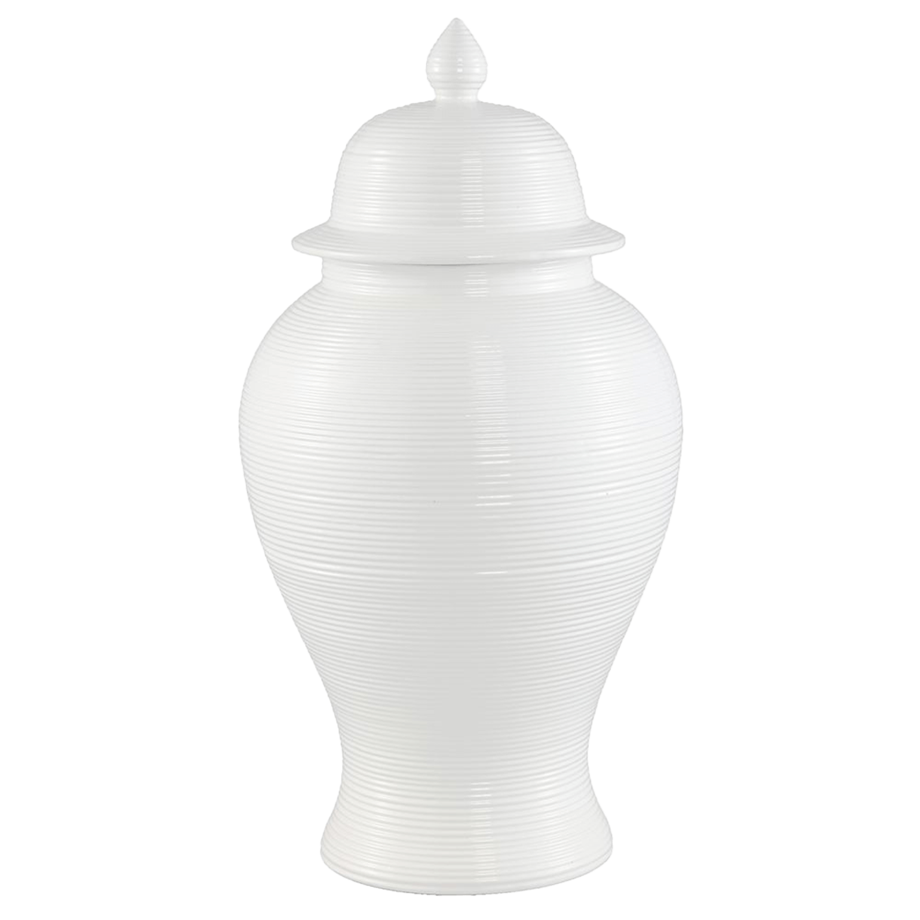 White ceramic temple jar with horizontal ribbed patterning. Decorative accessories & Home Decor - Perth WA