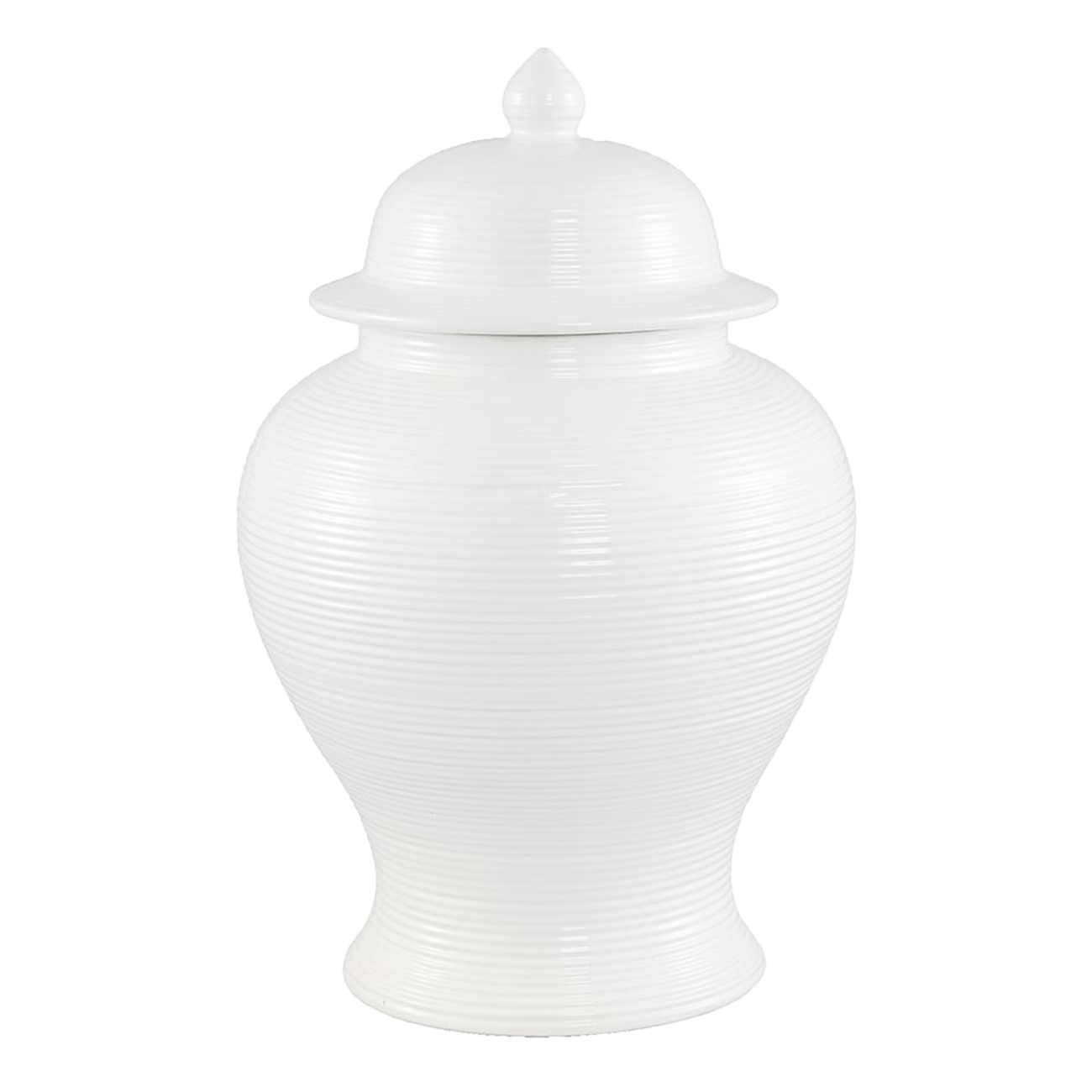 White ceramic temple jar with horizontal ribbed patterning. Decorative accessories & Home Decor - Perth WA