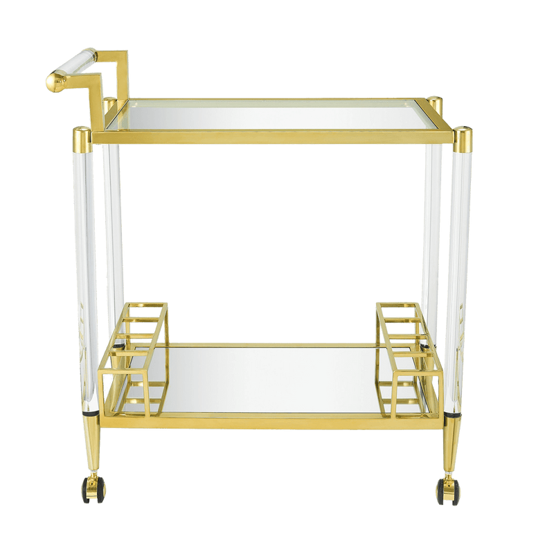Acrylic Bar Cart with chrome detailing in gold or silver. Set on castor wheels. Bar Trolleys, Perth WA