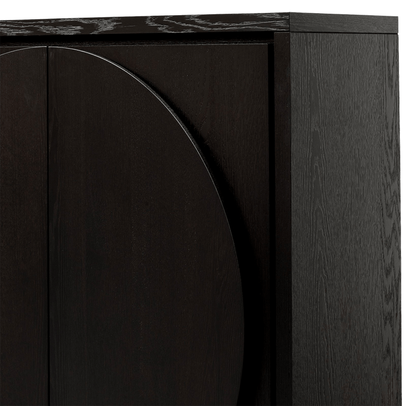 Black oak veneer cabinet with 6 interior shelves & halfmoon handles | Designer cabinets & display units - Perth WA