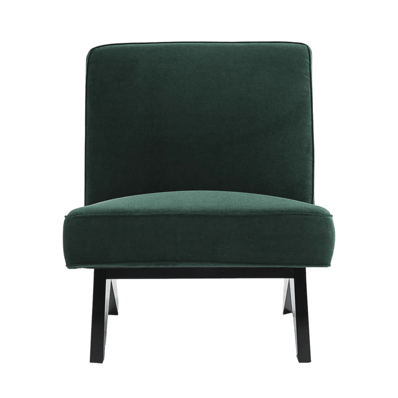 Square style slipper chair in dark forrest green linen | Designer occasional chairs & furniture - Perth WA