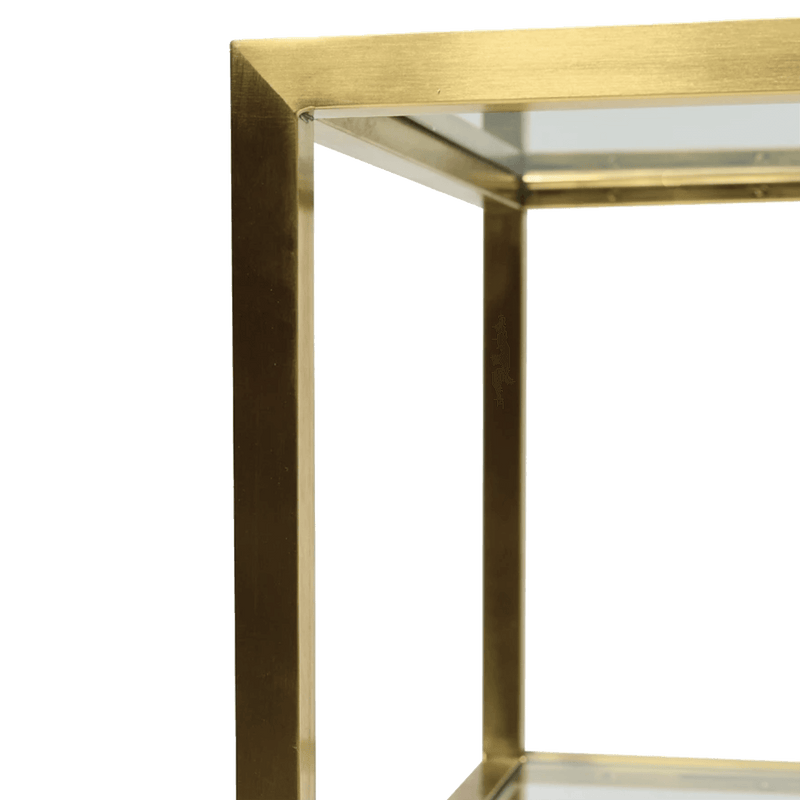 Brushed gold console table with tempered glass on 3 shelves | Luxury consoles, buffets & cabinets - Perth WA