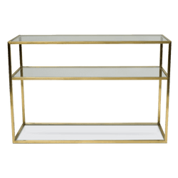 Brushed gold console table with tempered glass on 3 shelves | Luxury consoles, buffets & cabinets - Perth WA