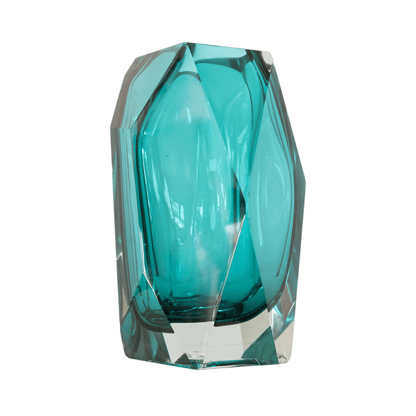 Geometric thick aqua coloured glass vase, Luxury Decorative accessories for home, Perth WA