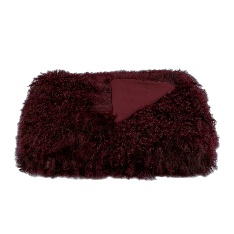 Tibetan Fur Throw in burgundy/dark red. Darcy & Duke accessories Perth WA