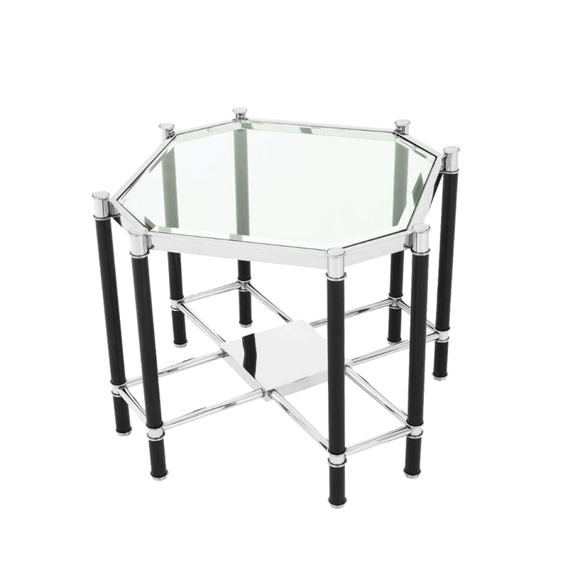 Art deco inspired side table in chrome silver and black| Coffee tables - Perth WA