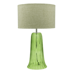 Green mid-century modern Murano glass style lamp with green linen drum shade. Table & desk lighting - Perth WA