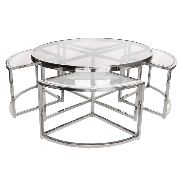 Round silver coffee table 5 piece set | High end coffee & side tables - Perth WA
